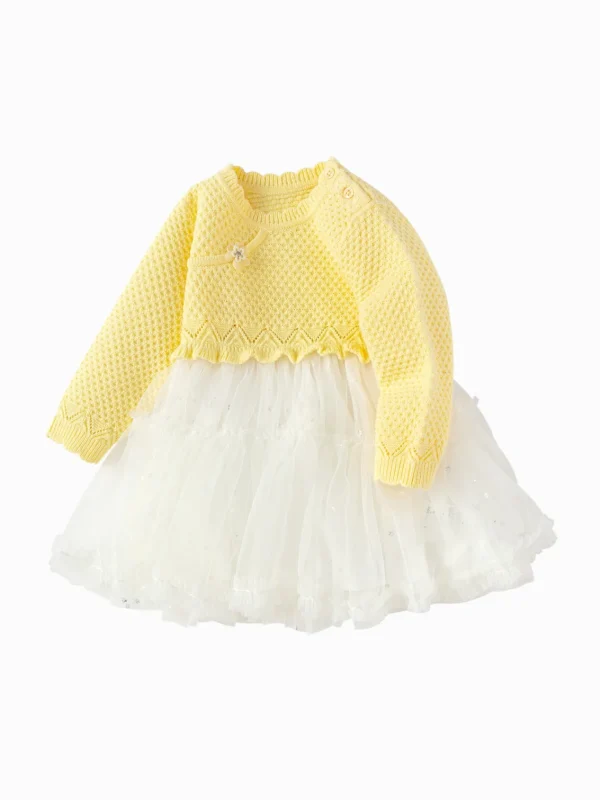 Balabala Skirt 2025 Spring New Style Girls Baby Wool Knitted Dress Yellow Cheap