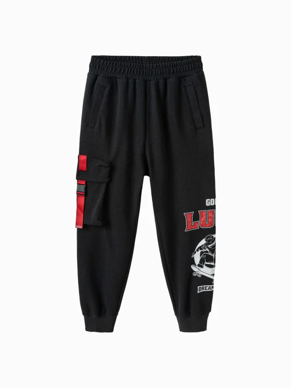 Balabala 2025 Spring New Boys' Pocket Drawstring Sweatpants Black Discount