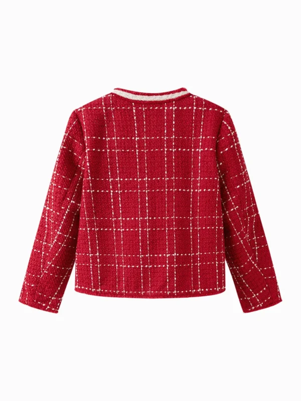 Balabala 2025 Spring New Girl's Tweed Cardigan Jacket Red Best