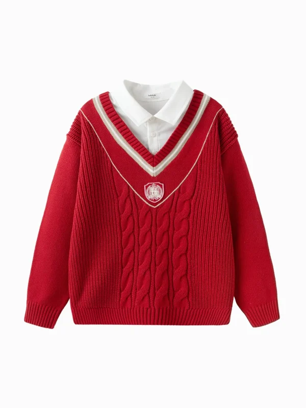 Balabala Sweater 2025 Spring New Boy Patchwork Collar Sweater Discount