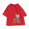 Balabala T-Shirt 2025 New Spring Style for Toddler Boys Round V-Neck Short Sleeve T-Shirt Chinese Red Fashion