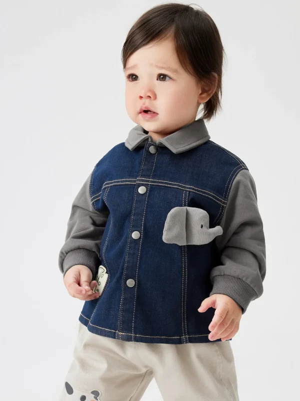 Balabala Unisex Baby Clothes Elephant Casual Clothes Denim Dark Blue New